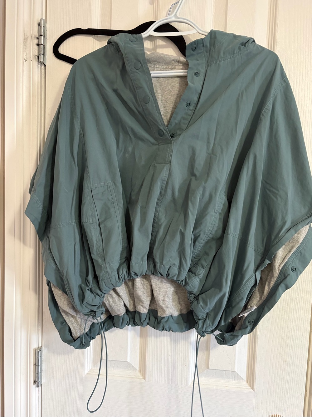 Cropped Hooded Windbreaker Cape in Dusty Teal